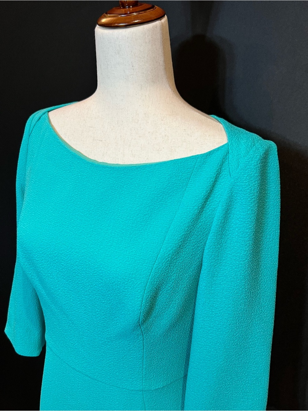 Black Halo Turquoise Teal Sheath Dress 3/4 Sleeve Career Cocktail Dress - Picture 10 of 16